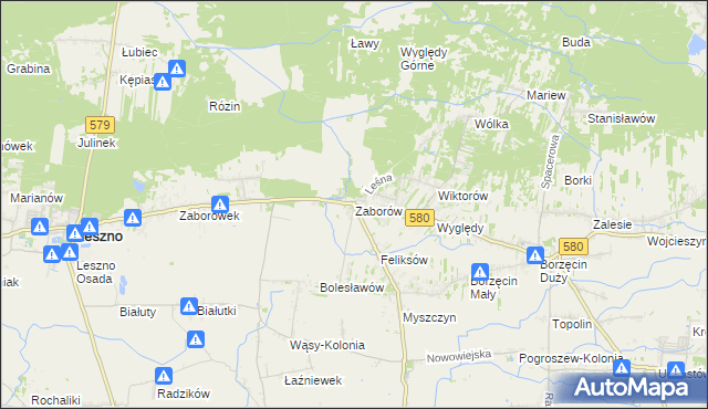 mapa Zaborów gmina Leszno, Zaborów gmina Leszno na mapie Targeo