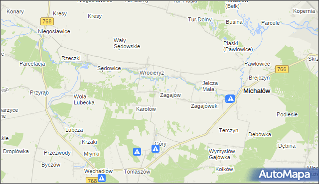 mapa Zagajów gmina Michałów, Zagajów gmina Michałów na mapie Targeo