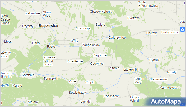 mapa Zagórcze gmina Brąszewice, Zagórcze gmina Brąszewice na mapie Targeo