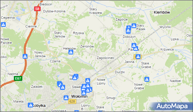 mapa Zagościniec gmina Wołomin, Zagościniec gmina Wołomin na mapie Targeo