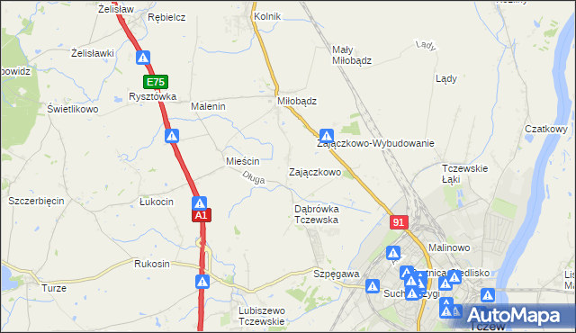 mapa Zajączkowo gmina Tczew, Zajączkowo gmina Tczew na mapie Targeo