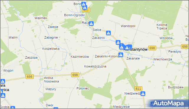 mapa Zakalinki-Kolonia, Zakalinki-Kolonia na mapie Targeo