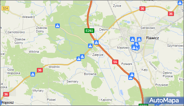 mapa Załęcze gmina Rawicz, Załęcze gmina Rawicz na mapie Targeo