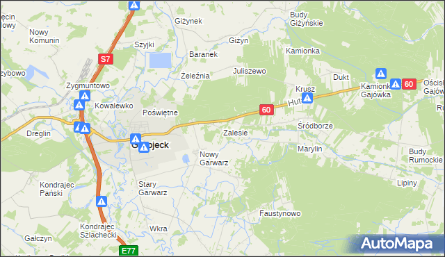 mapa Zalesie gmina Glinojeck, Zalesie gmina Glinojeck na mapie Targeo