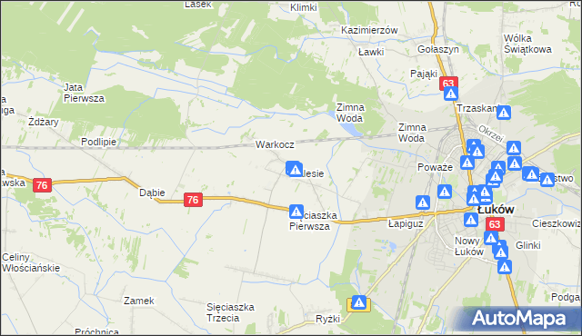 mapa Zalesie gmina Łuków, Zalesie gmina Łuków na mapie Targeo