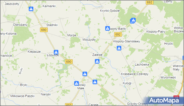 mapa Zalesie gmina Siemiatycze, Zalesie gmina Siemiatycze na mapie Targeo
