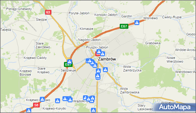 mapa Zambrów, Zambrów na mapie Targeo