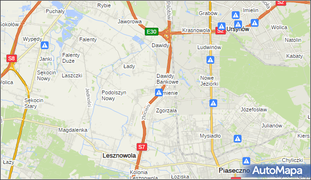 mapa Zamienie gmina Lesznowola, Zamienie gmina Lesznowola na mapie Targeo