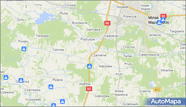 mapa Zamienie gmina Mińsk Mazowiecki, Zamienie gmina Mińsk Mazowiecki na mapie Targeo