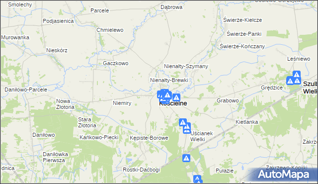 mapa Zaręby Kościelne, Zaręby Kościelne na mapie Targeo