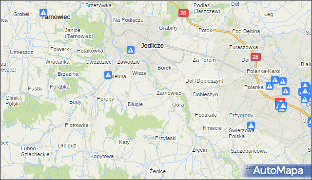 mapa Żarnowiec gmina Jedlicze, Żarnowiec gmina Jedlicze na mapie Targeo