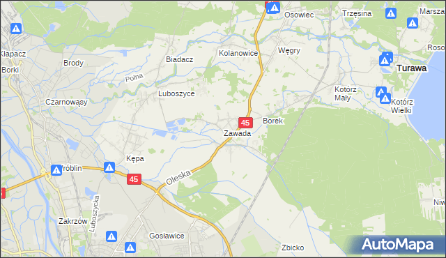 mapa Zawada gmina Turawa, Zawada gmina Turawa na mapie Targeo