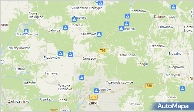 mapa Zawada gmina Żarki, Zawada gmina Żarki na mapie Targeo