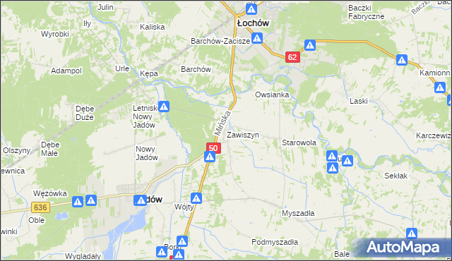 mapa Zawiszyn gmina Jadów, Zawiszyn gmina Jadów na mapie Targeo