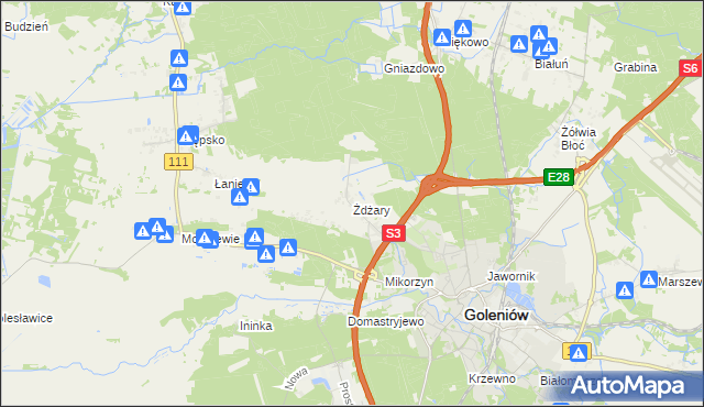 mapa Żdżary gmina Goleniów, Żdżary gmina Goleniów na mapie Targeo