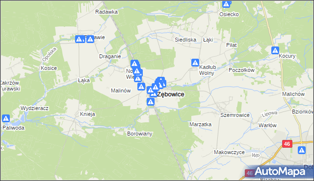 mapa Zębowice powiat oleski, Zębowice powiat oleski na mapie Targeo