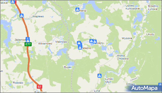 mapa Żelazno gmina Nidzica, Żelazno gmina Nidzica na mapie Targeo