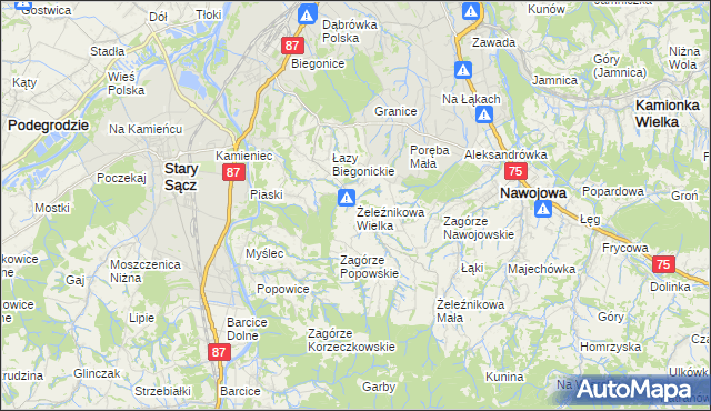 mapa Żeleźnikowa Wielka, Żeleźnikowa Wielka na mapie Targeo