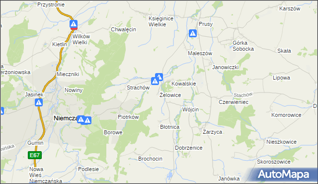 mapa Żelowice, Żelowice na mapie Targeo