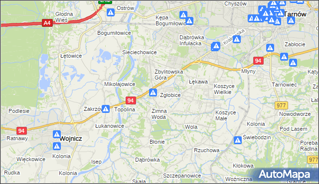mapa Zgłobice, Zgłobice na mapie Targeo