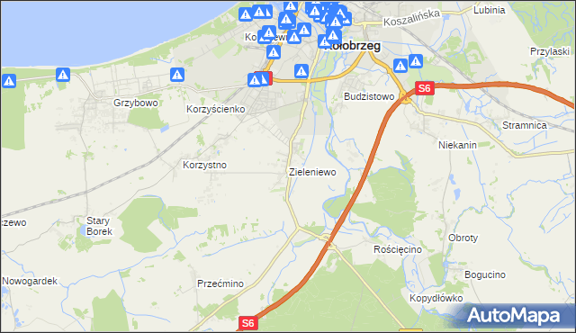 mapa Zieleniewo gmina Kołobrzeg, Zieleniewo gmina Kołobrzeg na mapie Targeo