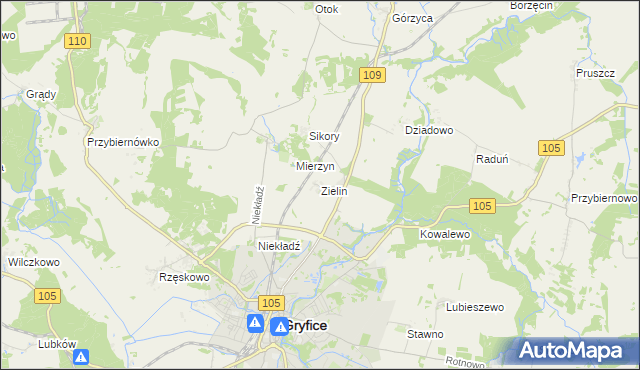 mapa Zielin gmina Gryfice, Zielin gmina Gryfice na mapie Targeo