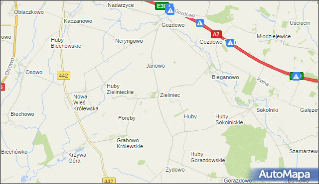 mapa Zieliniec gmina Kołaczkowo, Zieliniec gmina Kołaczkowo na mapie Targeo