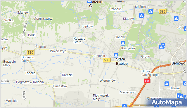 mapa Zielonki gmina Stare Babice, Zielonki gmina Stare Babice na mapie Targeo