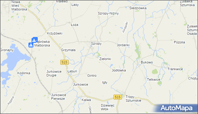 mapa Zielonki gmina Stary Targ, Zielonki gmina Stary Targ na mapie Targeo