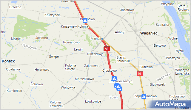 mapa Zosin gmina Waganiec, Zosin gmina Waganiec na mapie Targeo