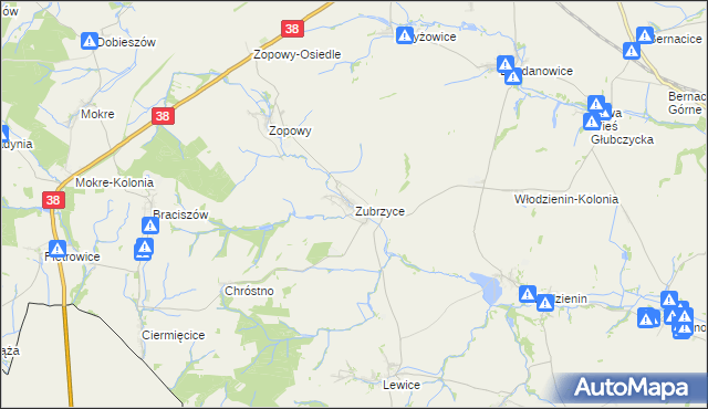 mapa Zubrzyce, Zubrzyce na mapie Targeo