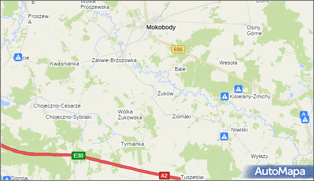 mapa Żuków gmina Mokobody, Żuków gmina Mokobody na mapie Targeo