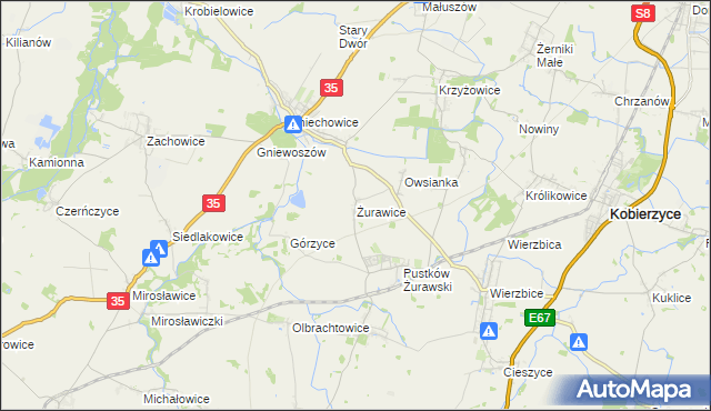 mapa Żurawice gmina Kobierzyce, Żurawice gmina Kobierzyce na mapie Targeo