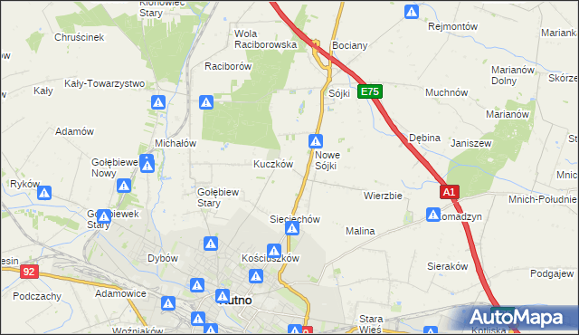 mapa Żurawieniec gmina Kutno, Żurawieniec gmina Kutno na mapie Targeo