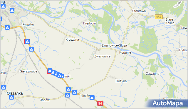 mapa Zwanowice gmina Skarbimierz, Zwanowice gmina Skarbimierz na mapie Targeo