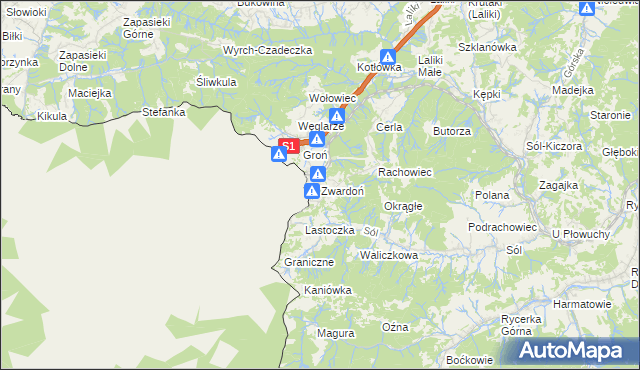 mapa Zwardoń, Zwardoń na mapie Targeo