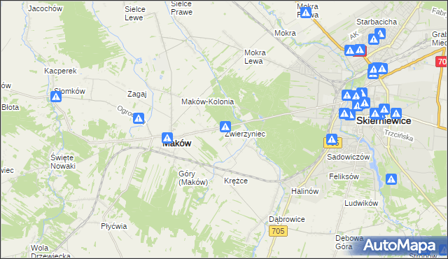 mapa Zwierzyniec gmina Maków, Zwierzyniec gmina Maków na mapie Targeo