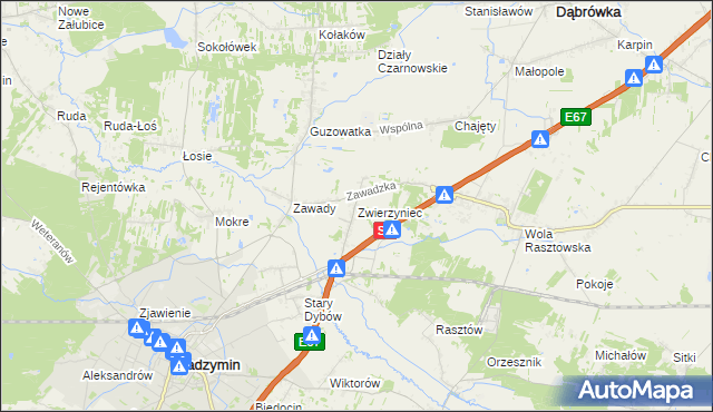 mapa Zwierzyniec gmina Radzymin, Zwierzyniec gmina Radzymin na mapie Targeo