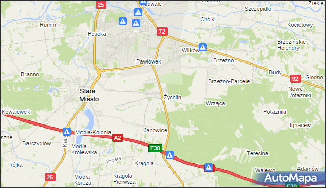 mapa Żychlin gmina Stare Miasto, Żychlin gmina Stare Miasto na mapie Targeo