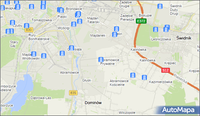 mapa Abramowice Prywatne, Abramowice Prywatne na mapie Targeo