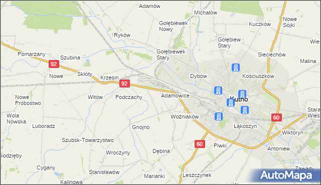 mapa Adamowice gmina Kutno, Adamowice gmina Kutno na mapie Targeo