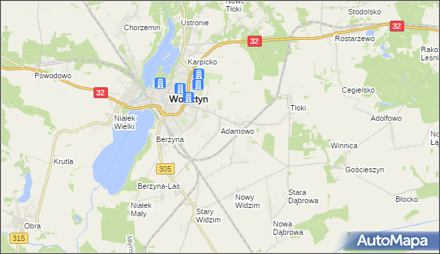 mapa Adamowo gmina Wolsztyn, Adamowo gmina Wolsztyn na mapie Targeo