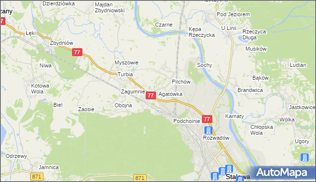 mapa Agatówka gmina Zaleszany, Agatówka gmina Zaleszany na mapie Targeo