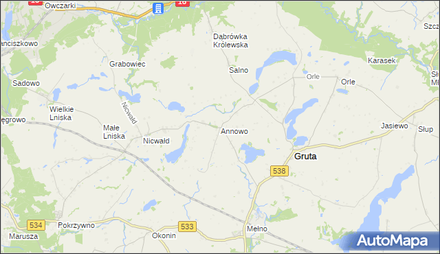 mapa Annowo gmina Gruta, Annowo gmina Gruta na mapie Targeo