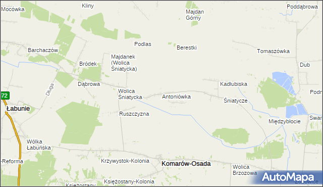 mapa Antoniówka gmina Komarów-Osada, Antoniówka gmina Komarów-Osada na mapie Targeo