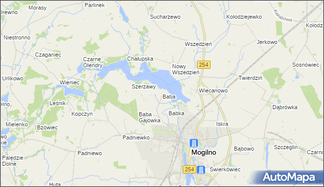 mapa Baba gmina Mogilno, Baba gmina Mogilno na mapie Targeo