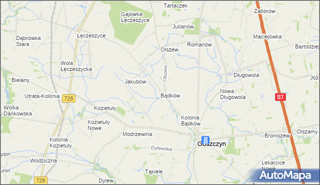 mapa Bądków gmina Goszczyn, Bądków gmina Goszczyn na mapie Targeo