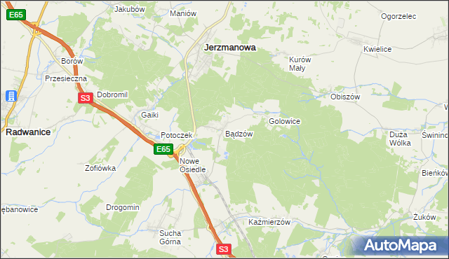 mapa Bądzów, Bądzów na mapie Targeo