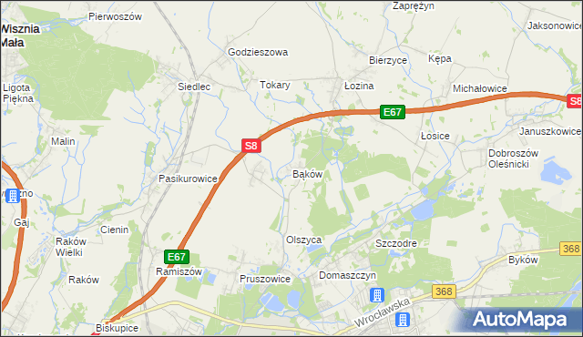 mapa Bąków gmina Długołęka, Bąków gmina Długołęka na mapie Targeo