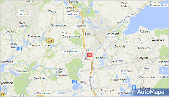mapa Bąków gmina Strumień, Bąków gmina Strumień na mapie Targeo